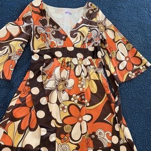 1970’s inspired v-neck, Y apparel satin dress.